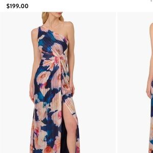 Adrianna Papell One-Shoulder Floral Dress in Blue and Pink